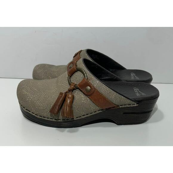 DANSKO Shandi Open Clogs Shoes Taupe Lace Nubuck Leather Womens 6.5-7 EU37 - Picture 4 of 10